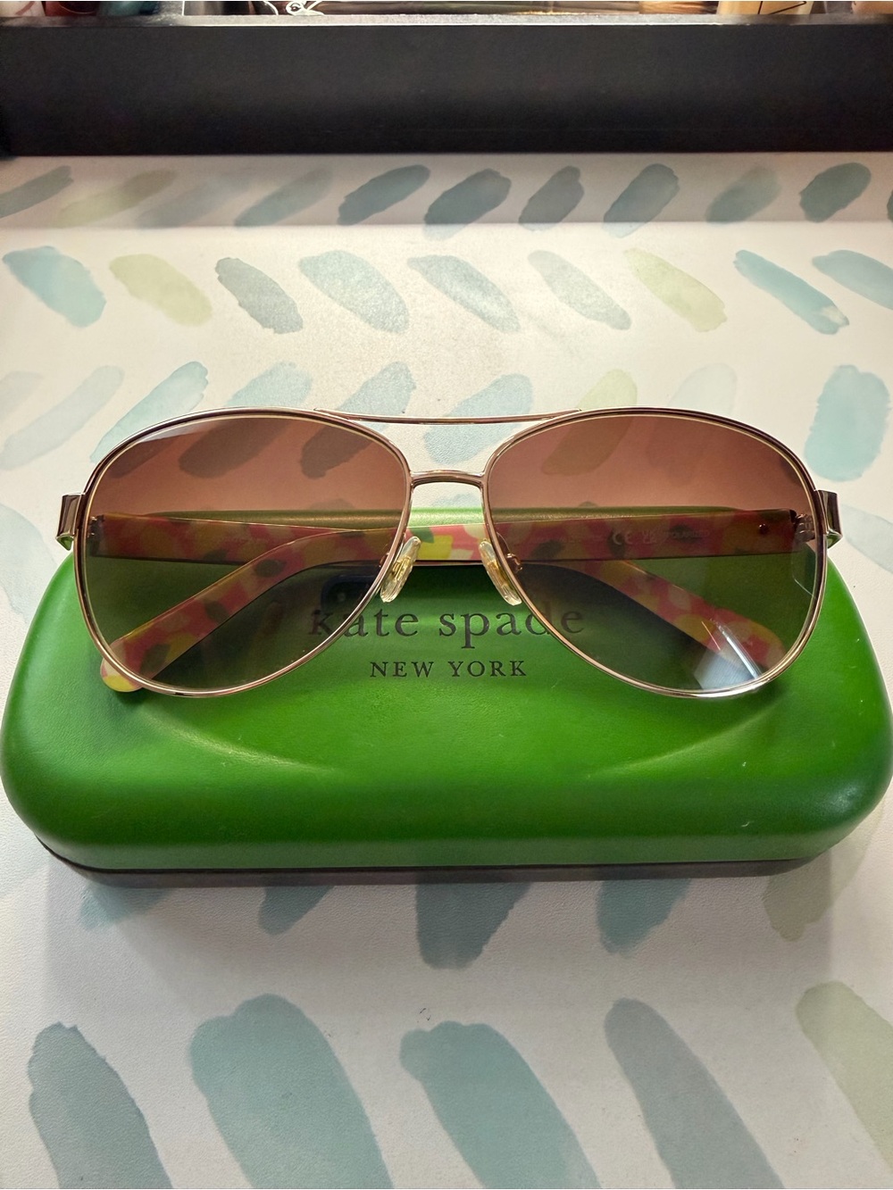 kate spade Gold Frame prescription Sunglasses with Pink Tortoiseshell Temples